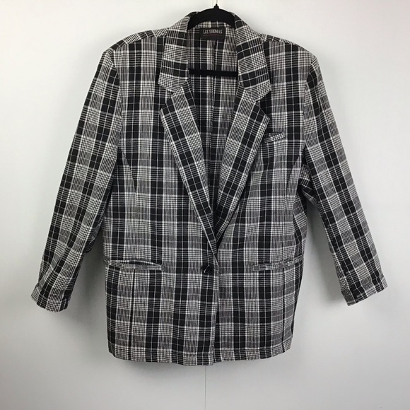 Vintage Liz Thomas one button black and white plaid blazer. Size 1X to 2X - Picture 1 of 5